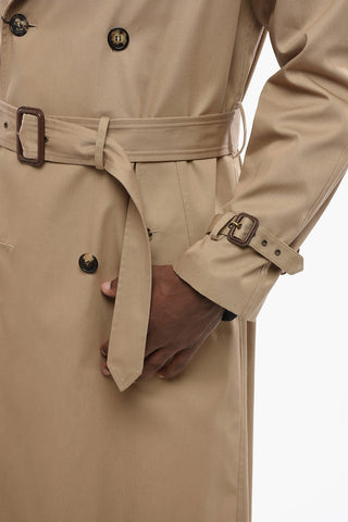 Cotton Blend Double-Breasted Trench with Belt