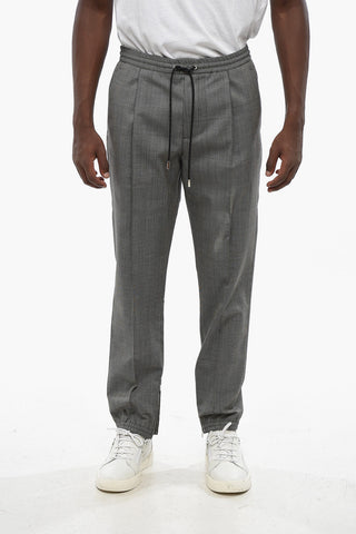 Single-Pleated Virgin Wool Pants with District Check Motif