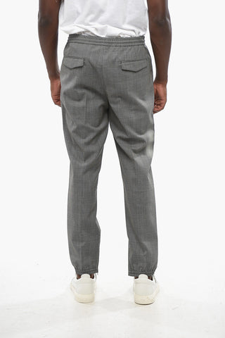 Single-Pleated Virgin Wool Pants with District Check Motif