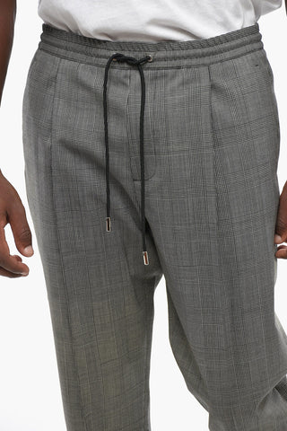 Single-Pleated Virgin Wool Pants with District Check Motif