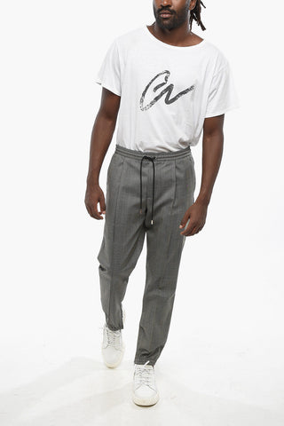 Single-Pleated Virgin Wool Pants with District Check Motif