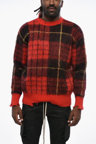 Oversized Crewneck Checked Sweater with Vintage Effect