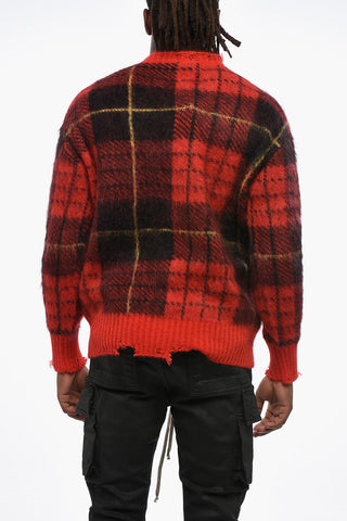 Oversized Crewneck Checked Sweater with Vintage Effect