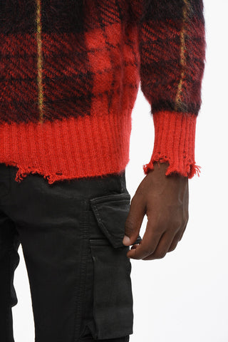 Oversized Crewneck Checked Sweater with Vintage Effect