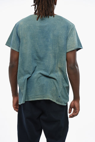 Washed-Out Effect Crew-neck T-Shirt with Frontal Print