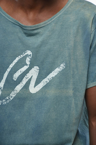 Washed-Out Effect Crew-neck T-Shirt with Frontal Print
