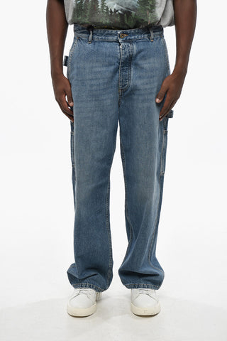 Straight Leg Cargo Jeans with Leather Patch 25cm