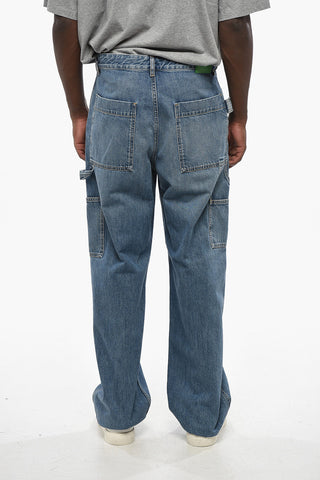 Straight Leg Cargo Jeans with Leather Patch 25cm