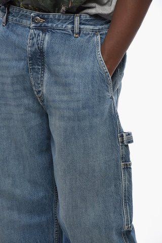 Straight Leg Cargo Jeans with Leather Patch 25cm