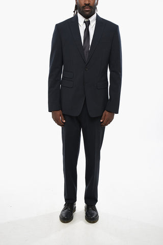 Virgin Wool Stretch 2-Button Suit with Flap Pockets
