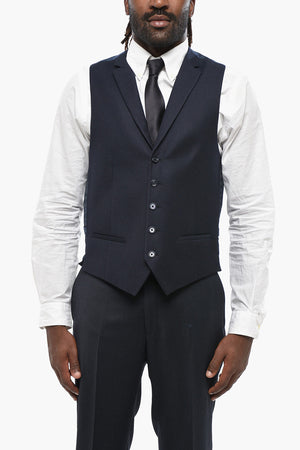 5-Button Embroidered Wool Vest with Welt Pockets