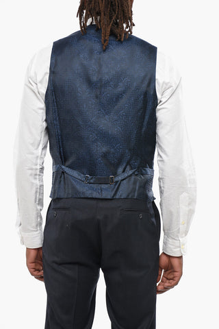 5-Button Embroidered Wool Vest with Welt Pockets