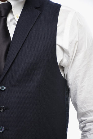 5-Button Embroidered Wool Vest with Welt Pockets