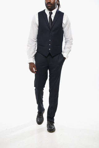 5-Button Embroidered Wool Vest with Welt Pockets