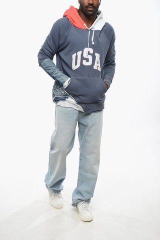 Vintage-Effekt-Hoodie mit Denim-Details