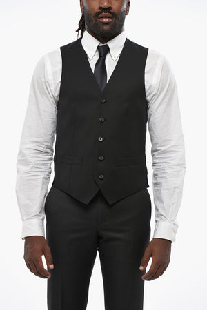 CC COLLECTION 5-Button Wool Vest with Welt Pockets