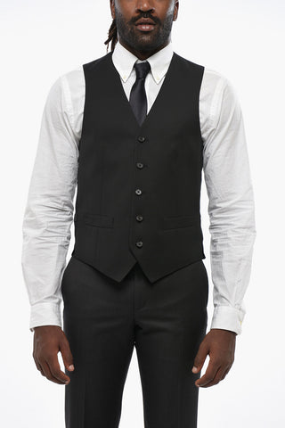 CC COLLECTION 5-Button Wool Vest with Welt Pockets