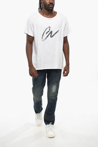 솔리드 크루넥 티셔츠 콘트라스트 프린트