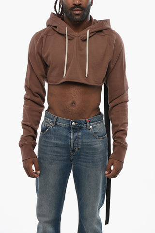 DRKSHDW Felpa Hoodie Crop in Cotone Garzato  con Dettaglio Logato