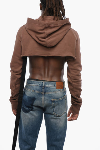 DRKSHDW Felpa Hoodie Crop in Cotone Garzato  con Dettaglio Logato