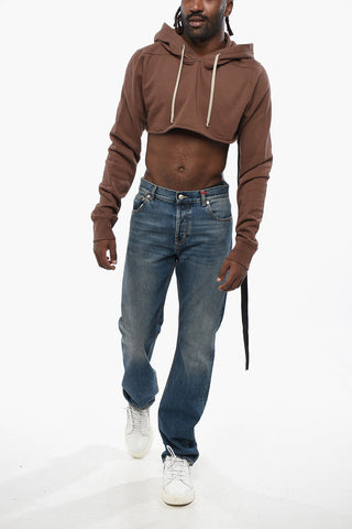 DRKSHDW Felpa Hoodie Crop in Cotone Garzato  con Dettaglio Logato