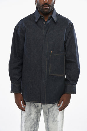 Overshirt Aus Denim Mit Verdeckter Knopfleiste Und Leder-Logopatch
