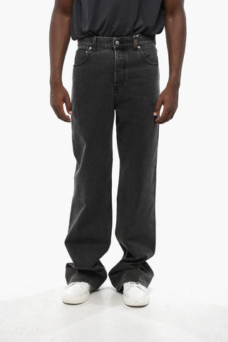 Dark-Wash Baggy Jeans with Hammered Leather Logo Patch 28cm