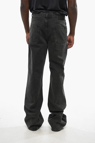 Dark-Wash Baggy Jeans with Hammered Leather Logo Patch 28cm