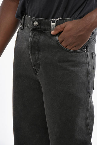 Dark-Wash Baggy Jeans with Hammered Leather Logo Patch 28cm