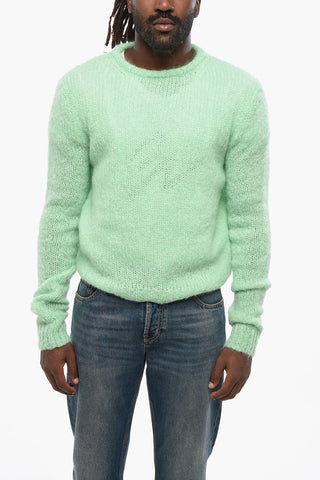 Solid Color Mohair Blend Crew-neck Sweater