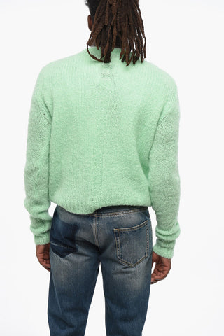 Solid Color Mohair Blend Crew-neck Sweater