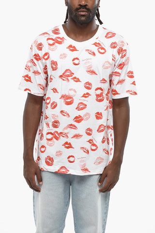 Crew-neck T-Shirt with All-Over Kiss Print