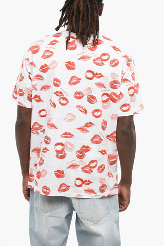 Crew-neck T-Shirt with All-Over Kiss Print