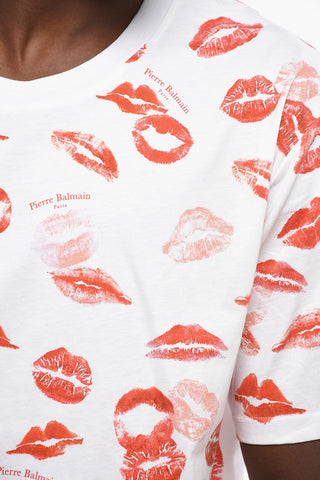 Crew-neck T-Shirt with All-Over Kiss Print
