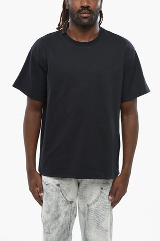 Crew-neck T-Shirt with Striped Poplin Lining