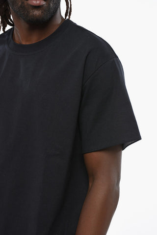 Crew-neck T-Shirt with Striped Poplin Lining