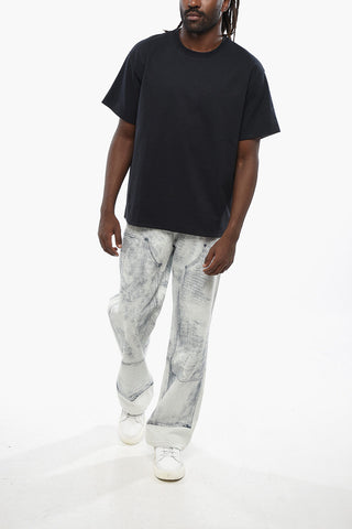 Crew-neck T-Shirt with Striped Poplin Lining