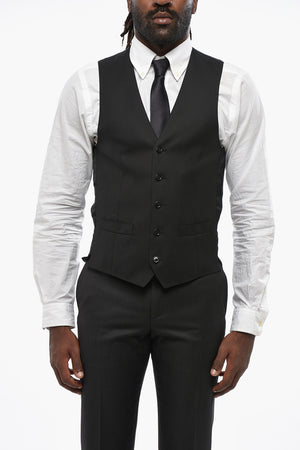 5-Button Wool Vest with Welt Pockets