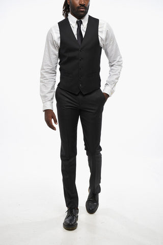 5-Button Wool Vest with Welt Pockets