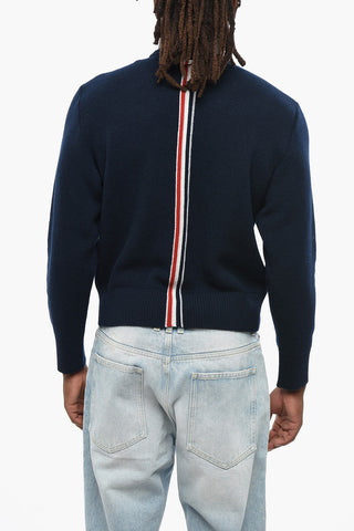 Solid Color Virgin Wool Crew-neck Sweater with Iconic Detail