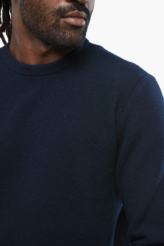 Solid Color Virgin Wool Crew-neck Sweater with Iconic Detail