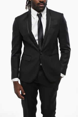 Virgin Wool and Silk Center Vent Collarless 1-Button Suit