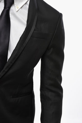 Virgin Wool and Silk Center Vent Collarless 1-Button Suit