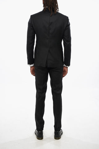 Virgin Wool and Silk Center Vent Collarless 1-Button Suit