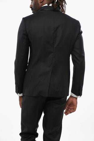 Virgin Wool and Silk Center Vent Collarless 1-Button Suit