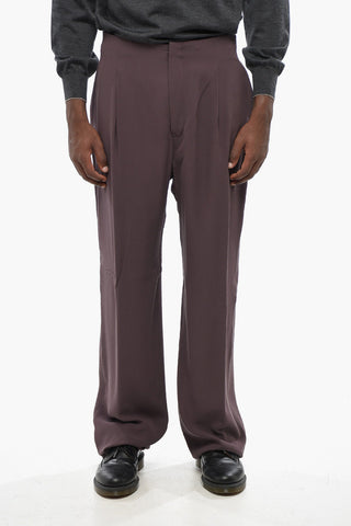 Pantaloni Wide In Seta a Una Pince