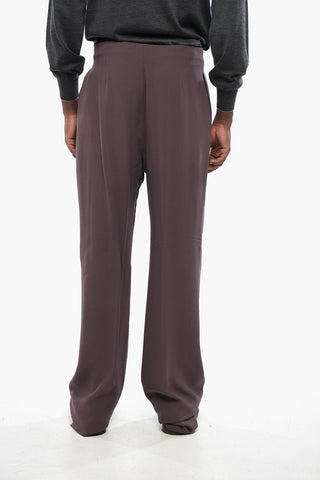Pantaloni Wide In Seta a Una Pince