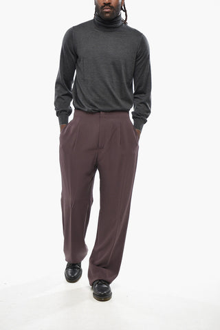 Pantaloni Wide In Seta a Una Pince