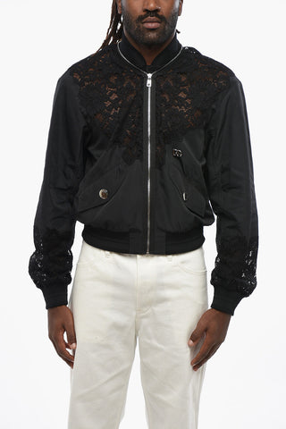 Bomber in Tinta Unita con Inserti in Pizzo e Monogram Argentato