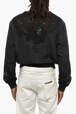 Bomber in Tinta Unita con Inserti in Pizzo e Monogram Argentato